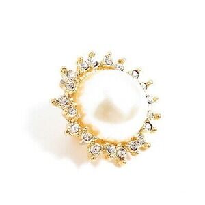 Vintage Faux Pearl Rhinestone Sun Gold‎ Plated Espo Slide Pendant*For Choker